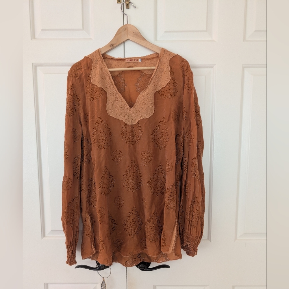 Johnny Was Eyelit Lace V-neck Tunic Blouse XL